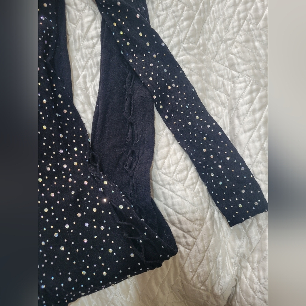 Black Rhinestone Lace Up Jumpsuit One Size - Picture 5 of 6